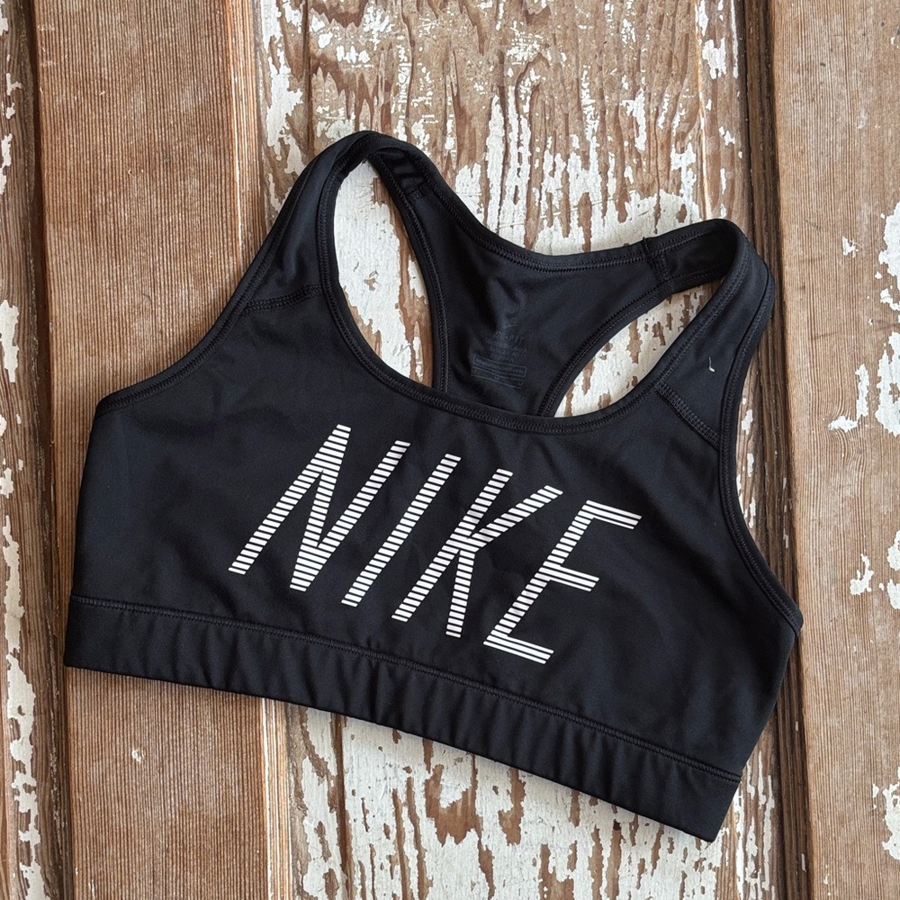Nike Women's Black Sports Bra with White Logo - M